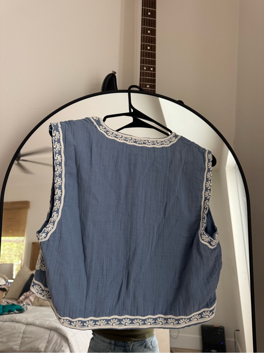 Zara Blue Embroidered Vest with Cream Floral Trim - Picture 2 of 2